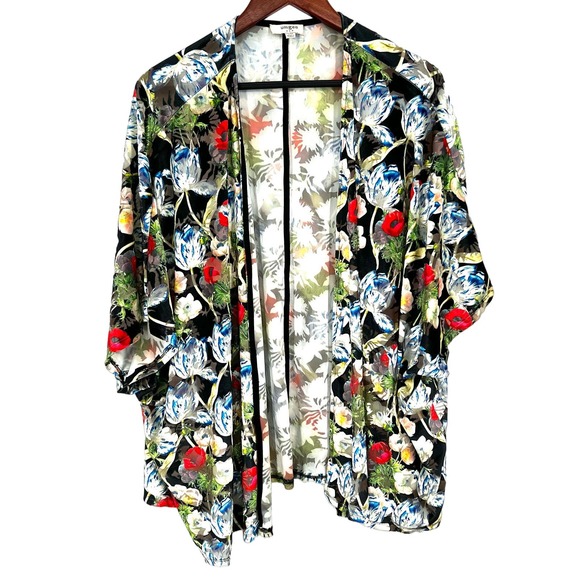 Umgee Womens Sz S/M Small Medium Floral Kimono Jacket Blouse Shirt Top Tropical - Picture 1 of 10